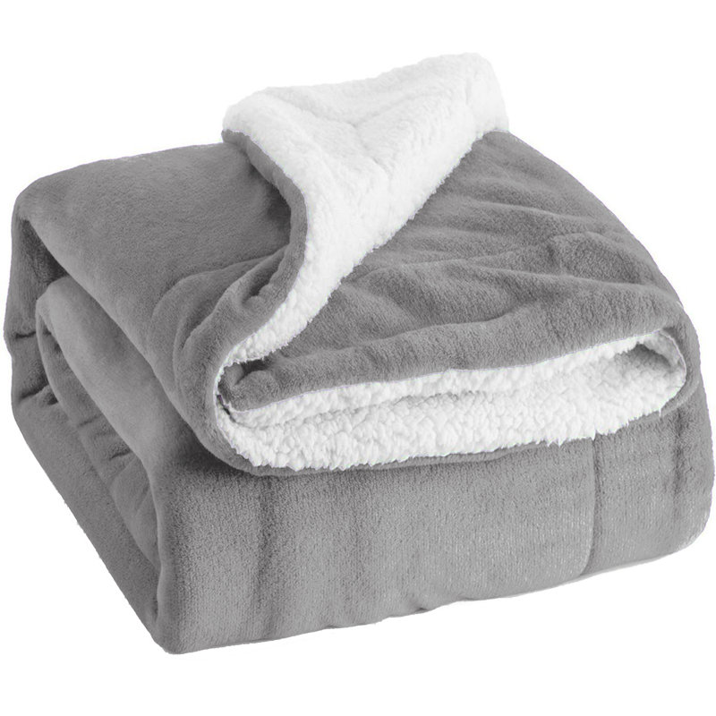 Super Soft Sherpa Fleece Blanket – Reversible Cozy Throw 240 GSM, Silver, 200cm x 150cm