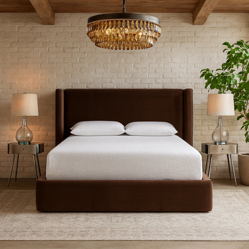 Kendall Wanaque Velvet Upholstered Bed, Full, Brown Velvet