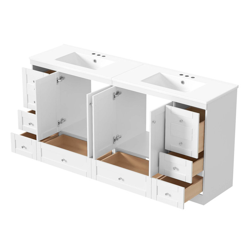 Meuble-lavabo moderne avec lavabo en céramique et rangement à fermeture en douceur