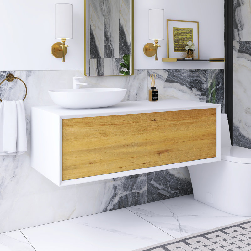 48 po Meuble-lavabo mural élégant avec lavabo en céramique