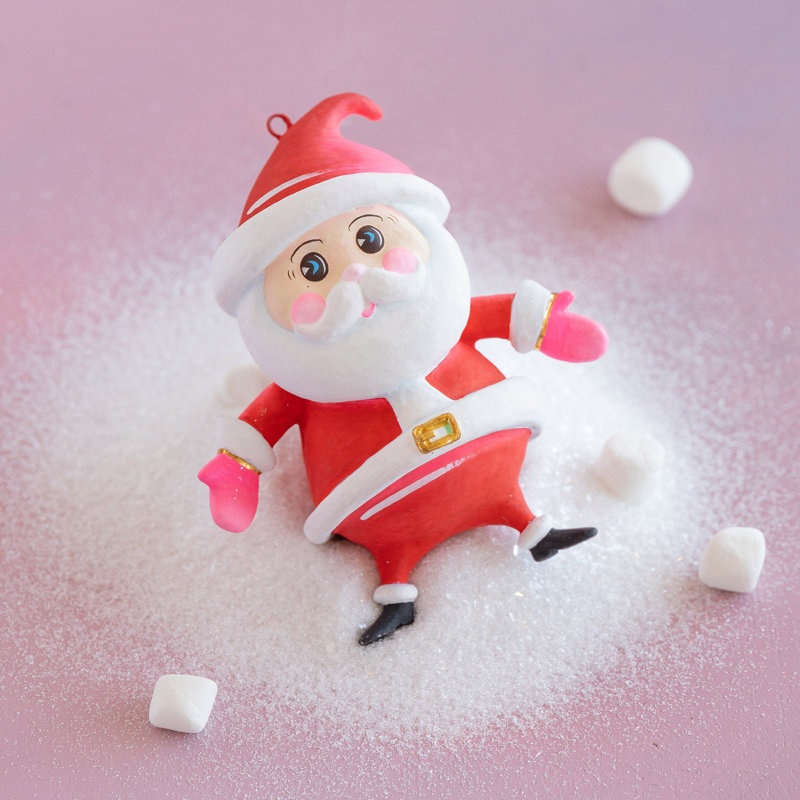 Glitterville Rainbow Baby Papa Noel Ornament, Red