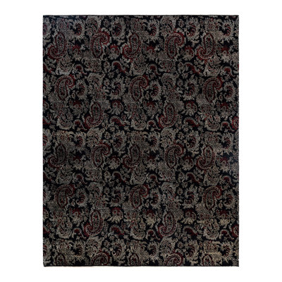 Tapis noué à la main de conception unique Ikat - noir, 8 pi 2 po x 10 pi 3 po