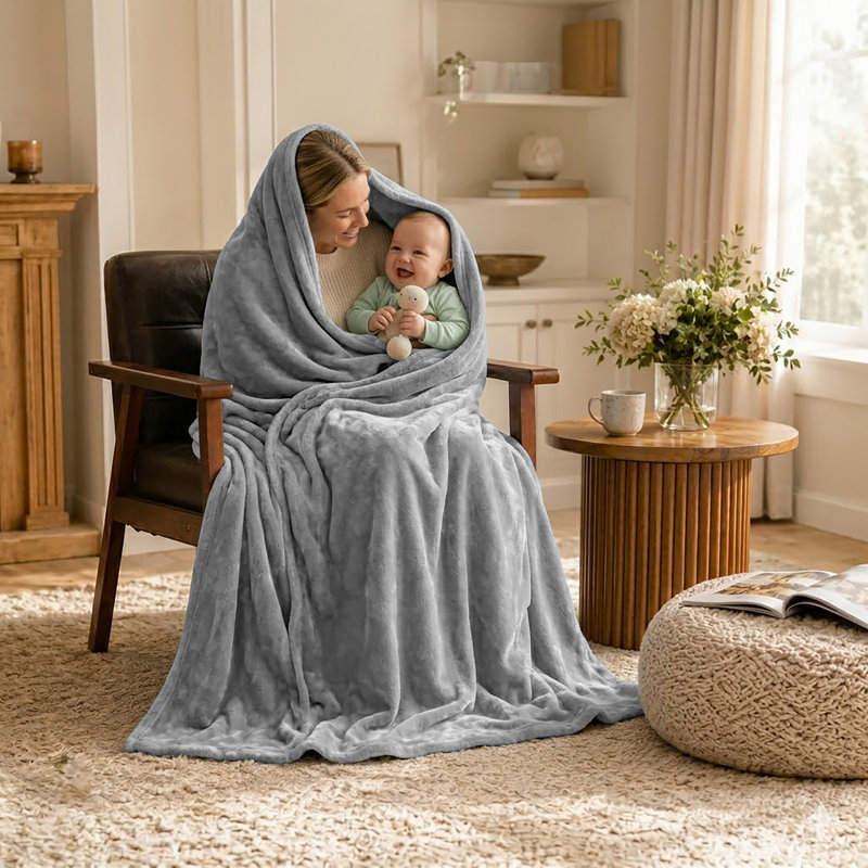 Ultra-Soft Fleece Blanket - Plush Warm Bed & Sofa Throw for All-Season Comfort, Super King (230cm x 270cm), Silver