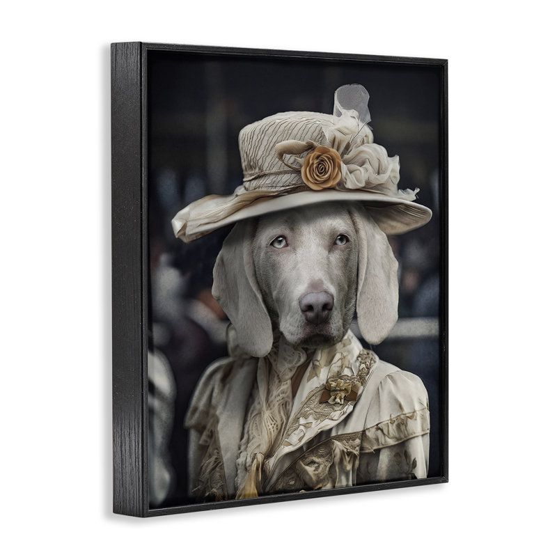 Chien avec chapeau floral, estampe numérique par Karen Burke, H 30 po x l 24 po, Giclée encadrée noir minuit