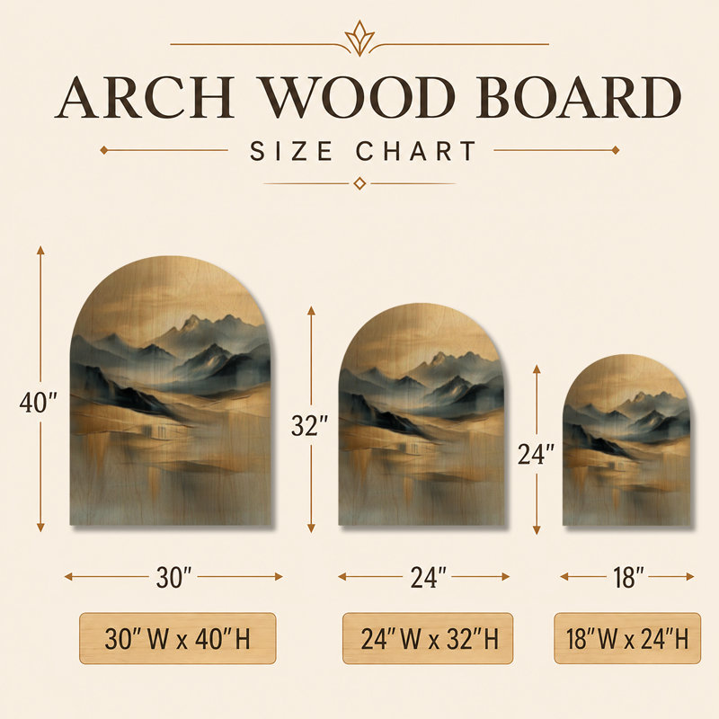 «Mountains in Last Light I» - Décoration murale arquée en bois rustique, H 24 po x l 18 po, Arch