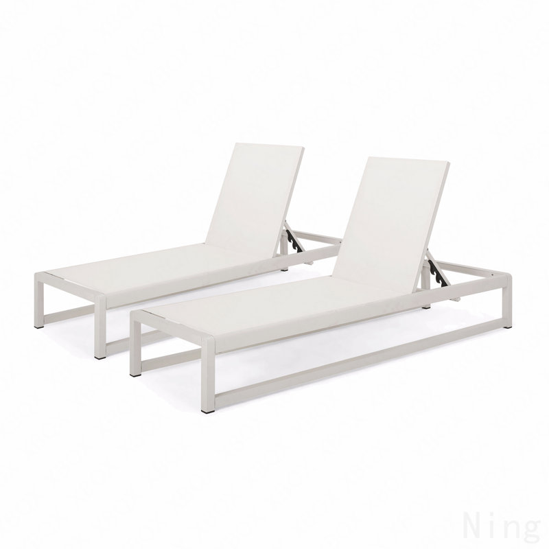 2-Piece Adjustable Outdoor Chaise Lounge Set, Rust-Resistant Aluminum, White