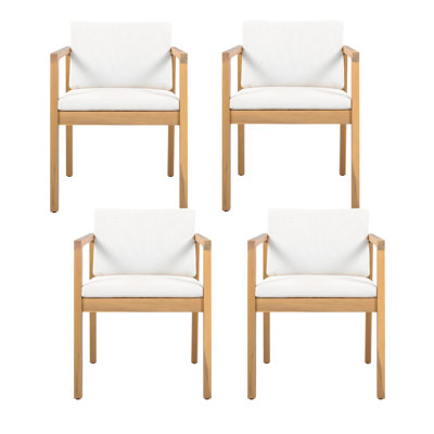 Outdoor Dining Chairs (Set of 4) with Acacia Wood Frame, Light Teak Finish and Beige Cushions