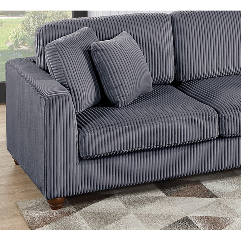Ensemble de canapé modulaire contemporain 2 pièces en tissu velours côtelé gris foncé LAF RAF, Velours côtelé gris foncé