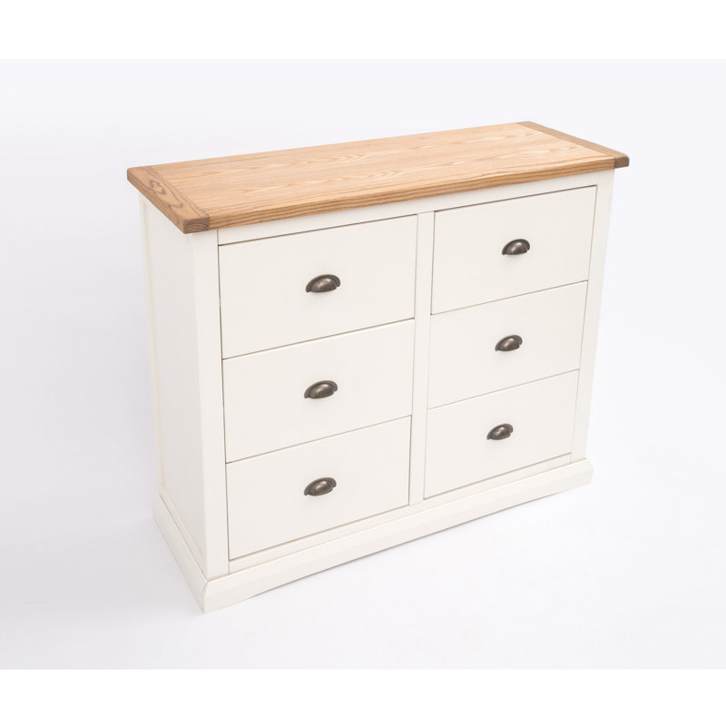 6 Drawer 110cm W Double Dresser, Off White