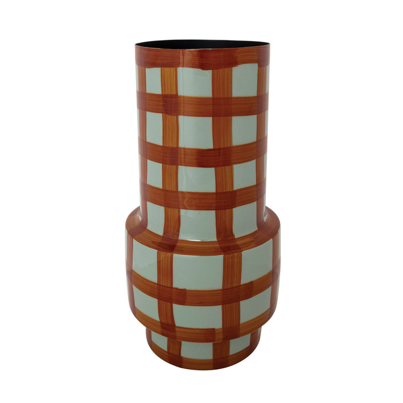 Grid Pattern Enameled Iron Vase