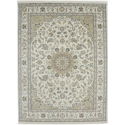 Tapis floral crème / beige / brun en laine noué à la main Floral