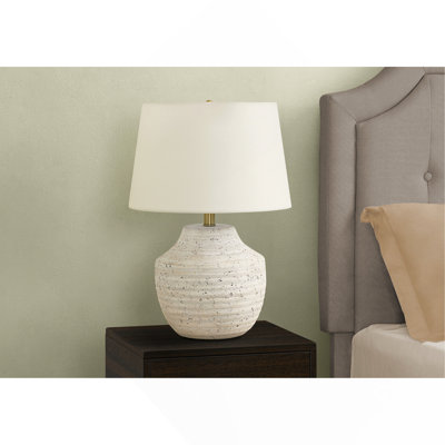 Lighting, H 20 po, lampe de table, béton crème, abat-jour ivoire / crème, moderne
