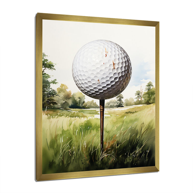 Minimalisme, balle de golf I - art mural de golf pour le salon, Encadrement doré, H 40 po x l 30 po x P 1,5 po