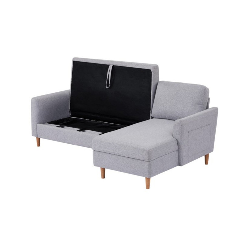Canapé-lit réglable en L avec méridienne, Tissu gris clair