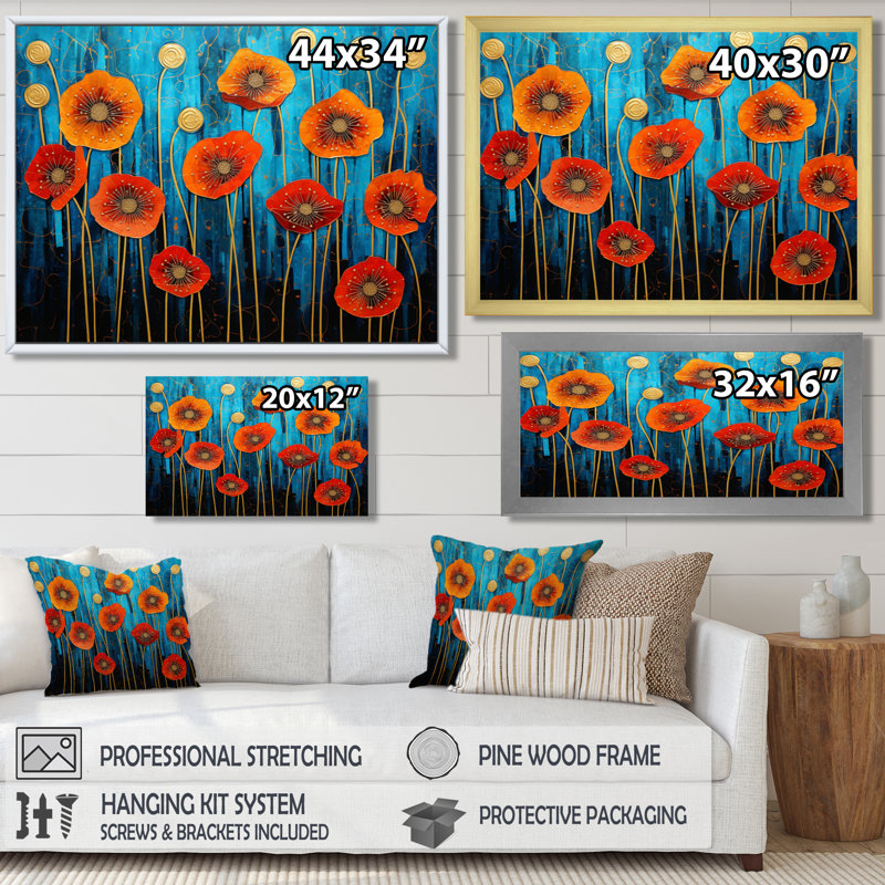 Red Poppies Magical Night - impression d'art mural coquelicot, Toile tendue, H 24 po x l 32 po