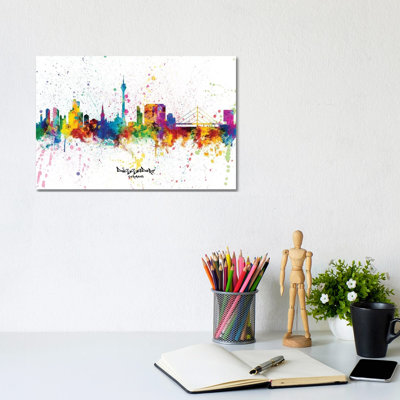Dusseldorf Germany Skyline Splash by Michael Tompsett - 1 Piece Wrapped Canvas Wall Art