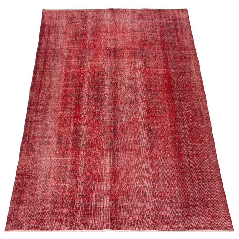 Tapis rouge foncé en laine noué à la main de conception unique 5 pi 7 po x 8 pi 9 po Leana