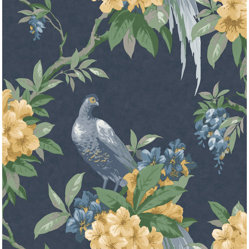 Rouleau de papier peint L 33 pi x l 20,5 po Alondra Pheasant, Bleu foncé