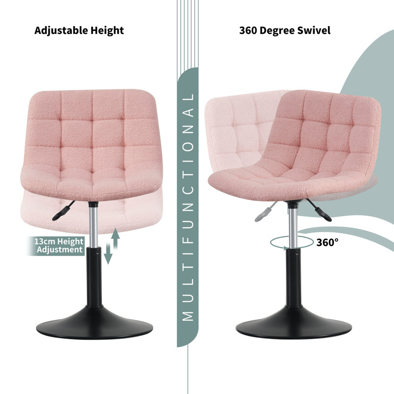 Swivel Upholstered Boucle Adjustable Height Bar Stool, Pink
