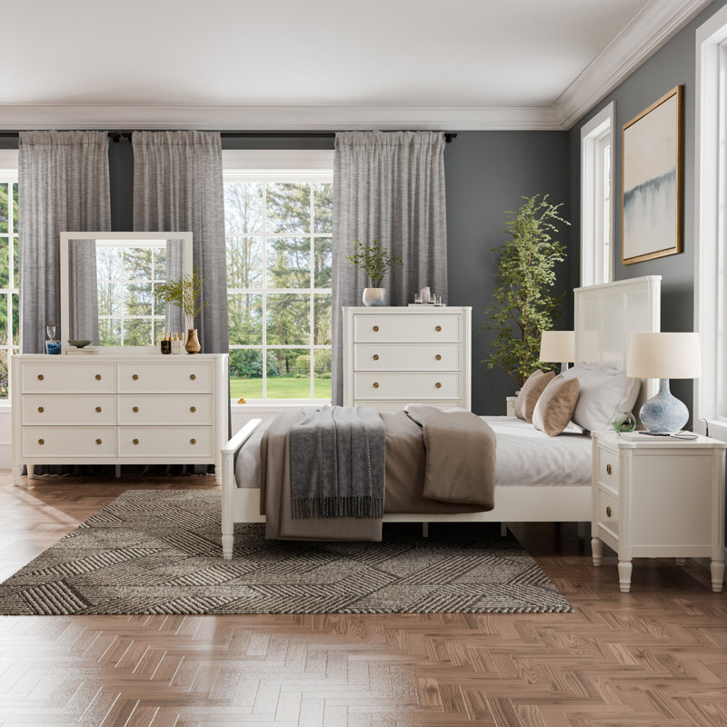 Ensemble de chambre à coucher 6 pièces Vinesha, Blanc, Grand