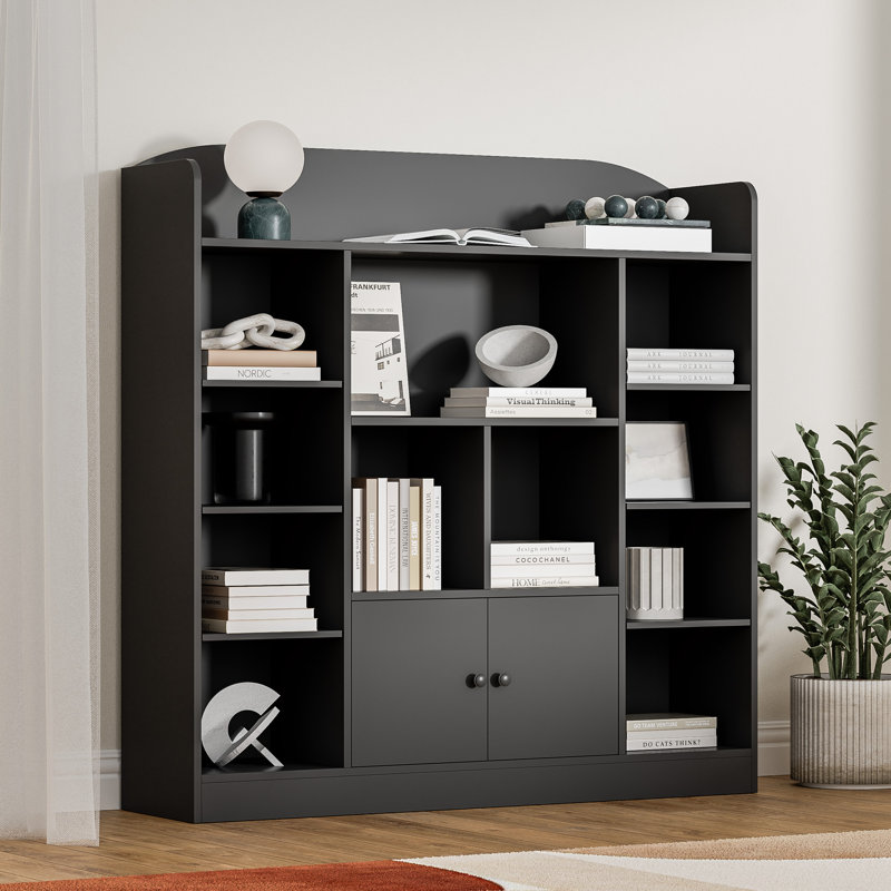 Modern Cube Bookshelf, Bookcase With With 11 Cubbies And 2 Cabinets, Freestanding Book Storage Shelves For Bedroom, Playroom, Hallway