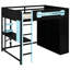Lit mezzanine double en bleu, bureau, garde-robe ouverte, luminaire intégré, coffre-fort, pour dormir, bureau et jouer-130156079