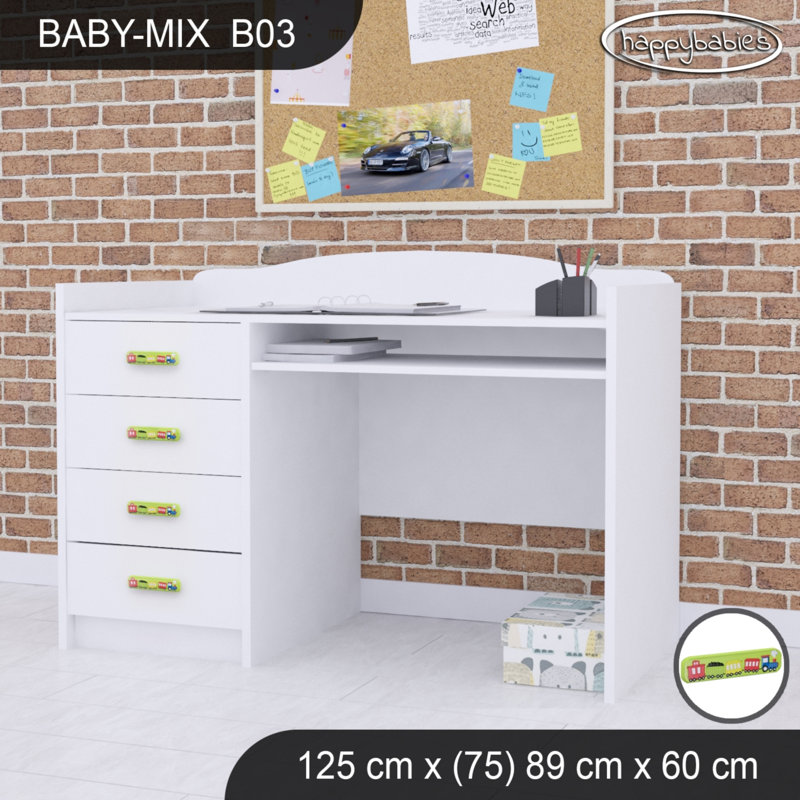 125cm Computer Desk, White/Green