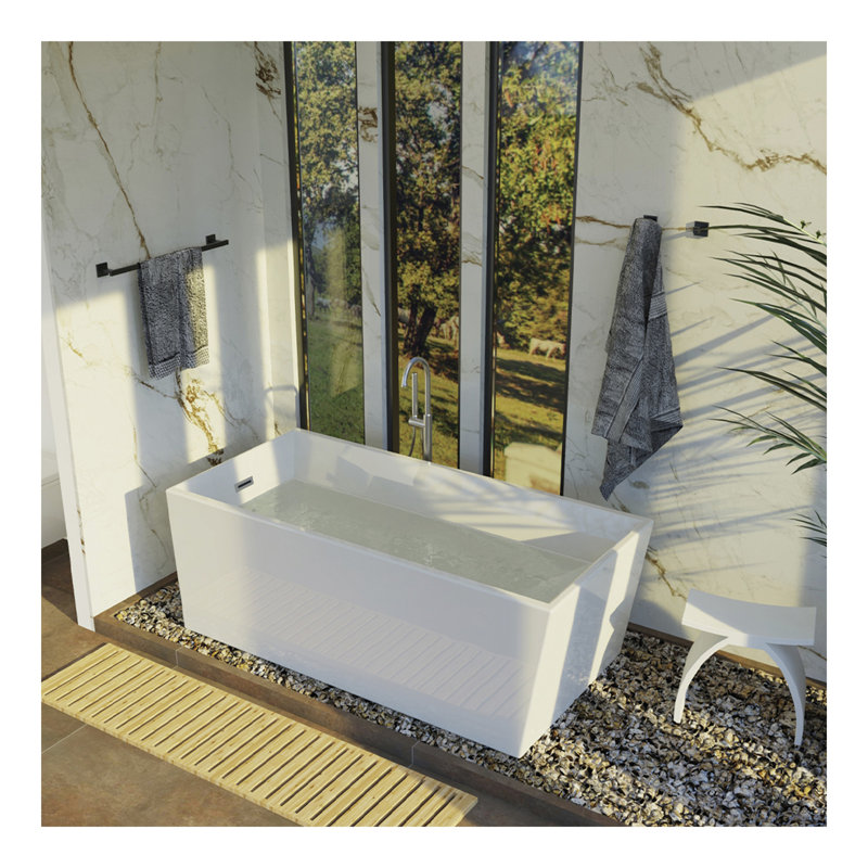 Baignoire rectangulaire autoportante en acrylique blanc brillant