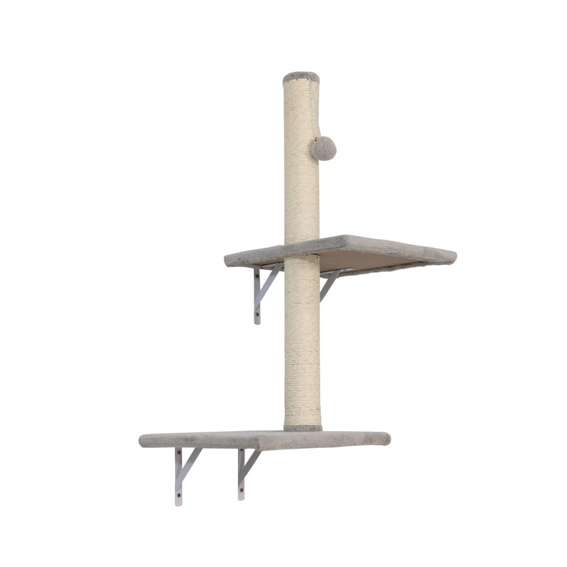 Arbre à chat avec fonctionnalité murale, 2 condos, 3 tablettes, échelles, 1 perchoir et poteaux à griffer avec design, structure stable à assemblage facile