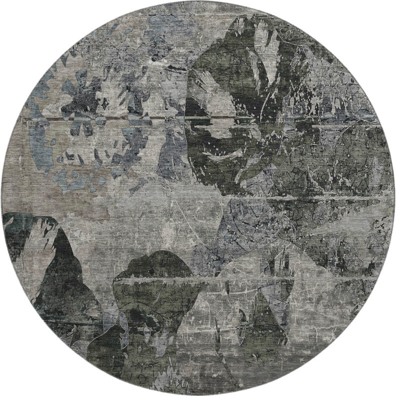 Premium Machine Washable Cerrito AMF555 Gray Rug, Round 8'