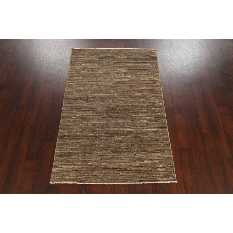 Tapis brun en laine noué à la main de conception unique 3 pi 10 po x 6 pi New Age