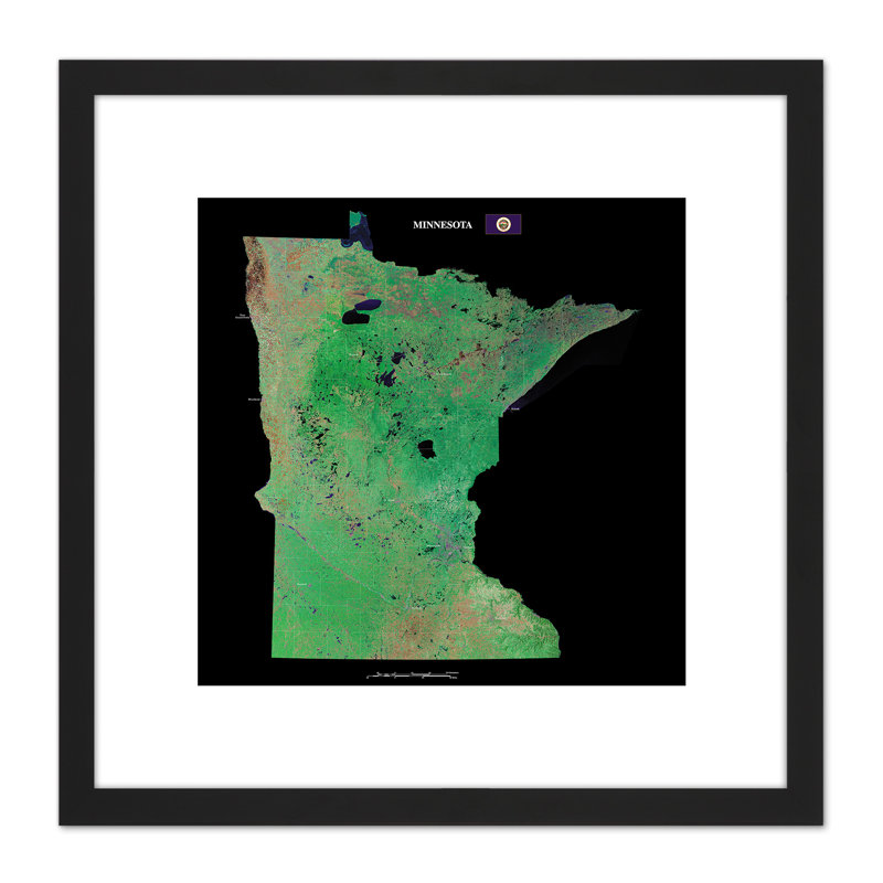 Map County Satellite USA State Flag Minnesota Replica 1 Piece Single Picture Frame Wall Art