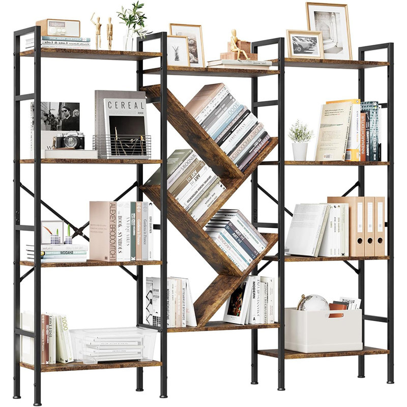 Bibliothèque de style industriel avec structure en acier - Bibliothèque ouverte rustique pour le salon et la chambre à coucher