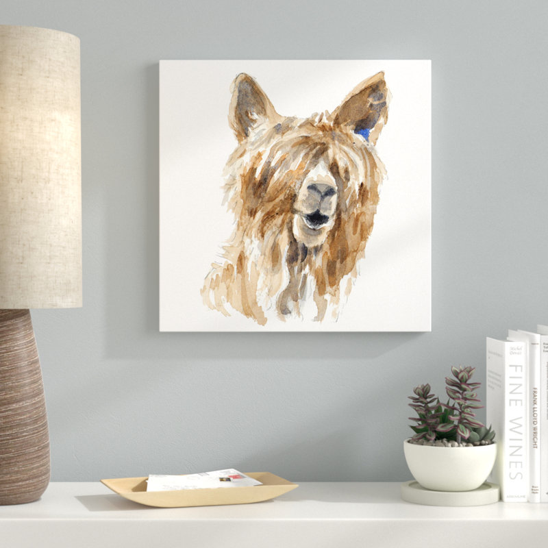 «Shaggy Llama», reproduction de peinture à l'aquarelle, H 36 po x l 36 po x P 1,5 po, Toile tendue