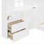 Lit plateforme simple en panneau de fibres à densité moyenne et en LVL avec ports USB intégrés, tiroirs de rangement et tablettes de présentation, blanc pur