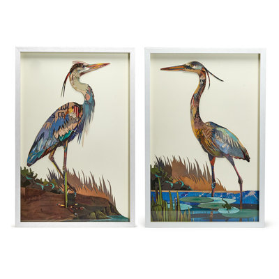 Set of 2 Handmade Crane Paper Collage Shadow Box Wall Art – 35.25" H