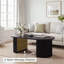 Table basse demi-ovale cannelée, table centrale à cadre latéral nervuré moderne avec coin de rangement ouvert en dessous, assemblage facile, noir-668810629-669443212