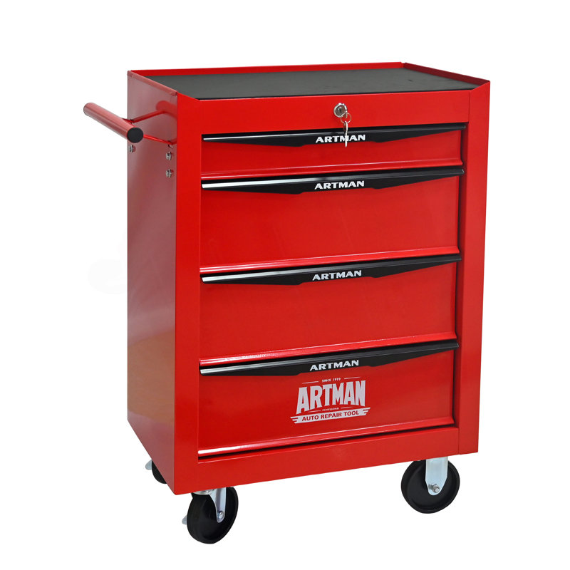 Coffre à outils roulant en métal avec 4 tiroirs, Rouge