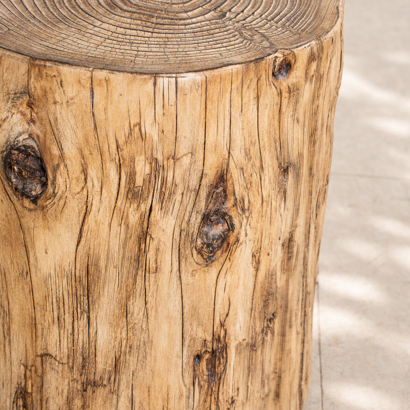 Table d'appoint d'extérieur en forme de souche d'arbre (37 cm), imitation bois avec motif de rondin naturel