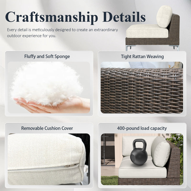  5-piece Wicker Rattan Patio Furniture Set, Deep Seating Outdoor Modular Sectional Sofa Conversation Set With Thick Cushions For Lawn, Garden