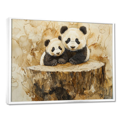 «Vintage Panda Family In The Forest II», art mural sur toile Panda