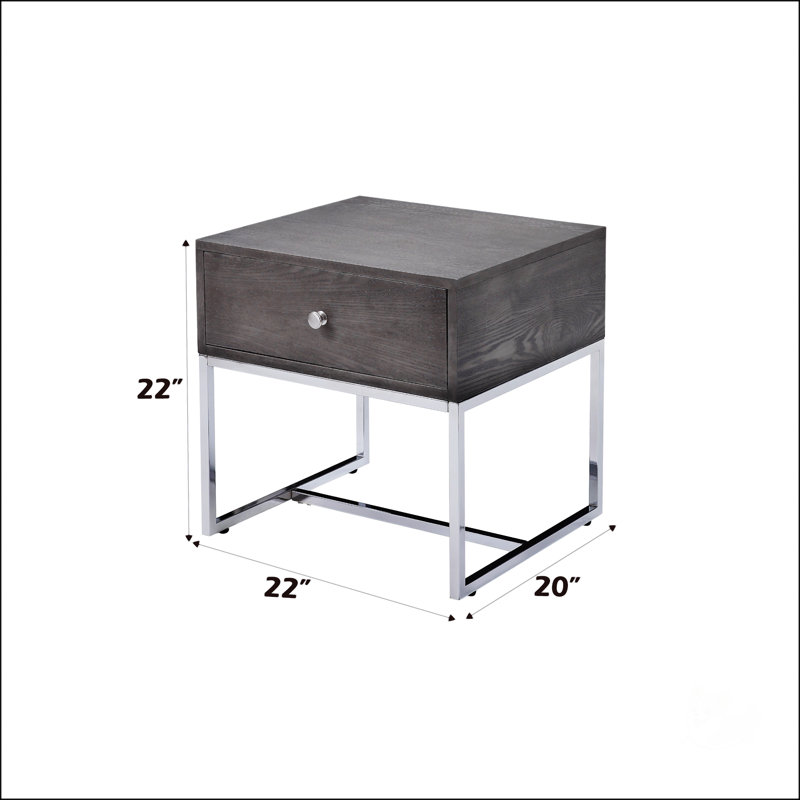 Gray Oak And Chrome Finish End Table