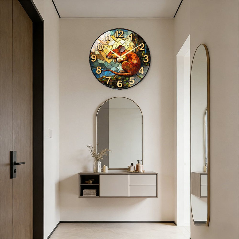 Horloge murale en verre coloré, horloge murale 24 po