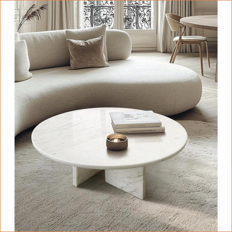 Table basse en marbre naturel blanc Snow Mountain pour le salon, conception à plusieurs niveaux