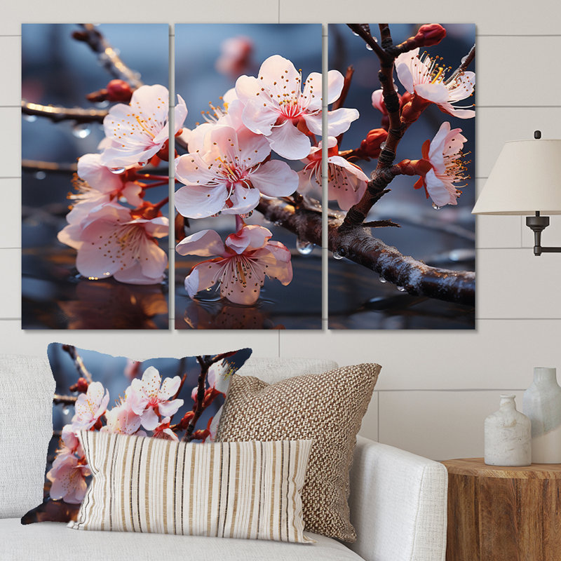 «Winter Blossoms I» sur toile, reproduction de 3 pièces, H 28 po x l 36 po x P 1 po, Toile tendue