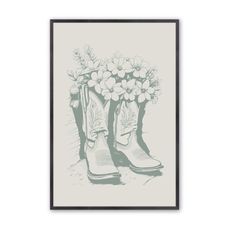Bottes de cowboy vertes en fleurs, H 15,25 po x l 12,25 po, Zinc patiné