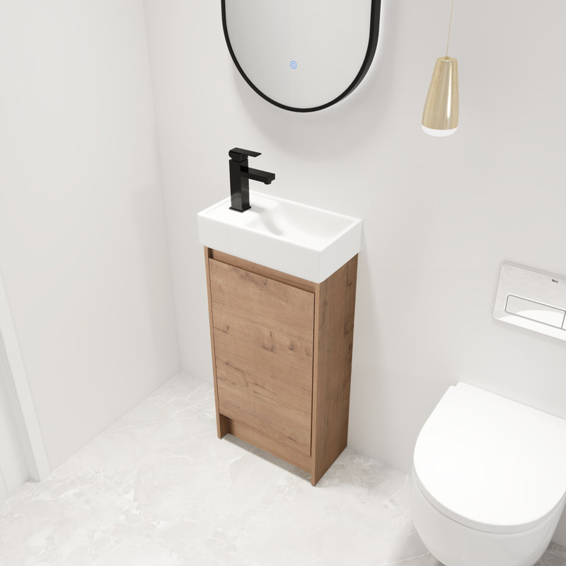 Ensemble de meuble-lavabo autoportant de 18 po avec une porte et un lavabo en céramique blanc Matiss