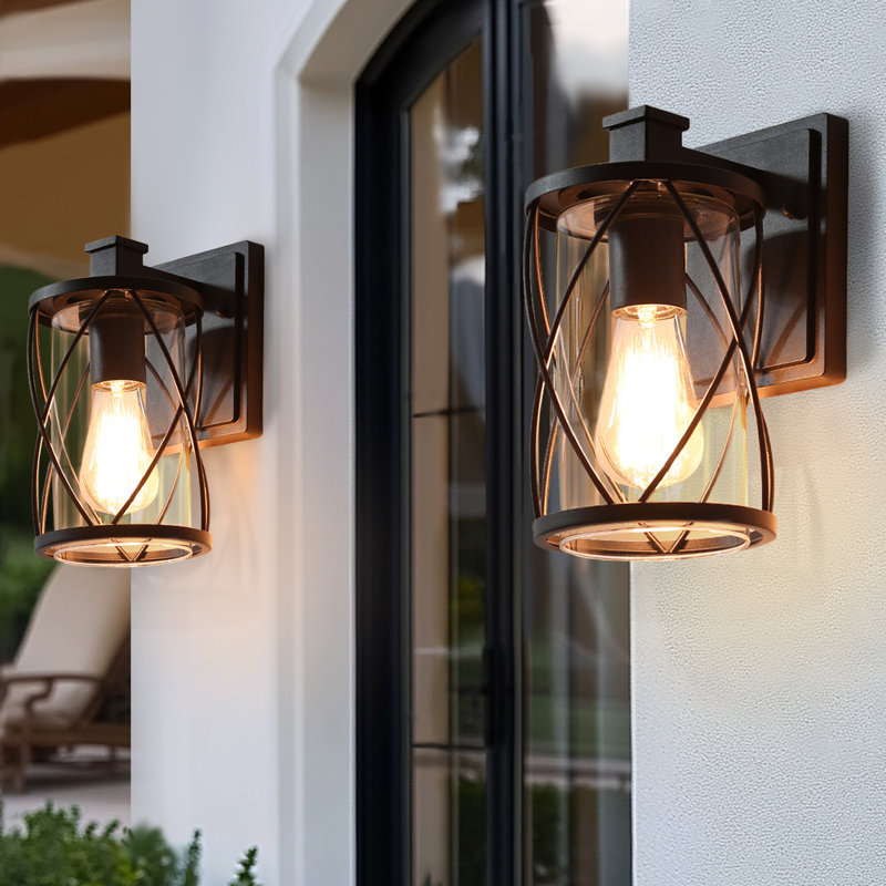 Modern Contemporary 1-Light Black Outdoor Sconce (Set of 2) - Thumbnail 2