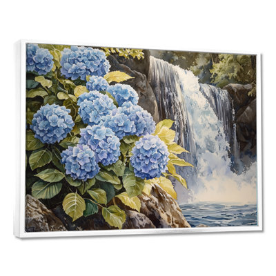 Jaber Hydrangeas By The Waterfall I - Hydrangea Wall Art for Living Room