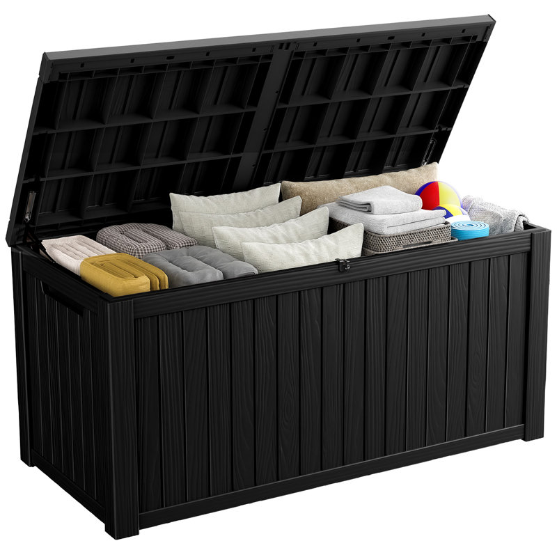 Vbal 180 Gallons Water Resistant Resin Lockable Deck Box, Black